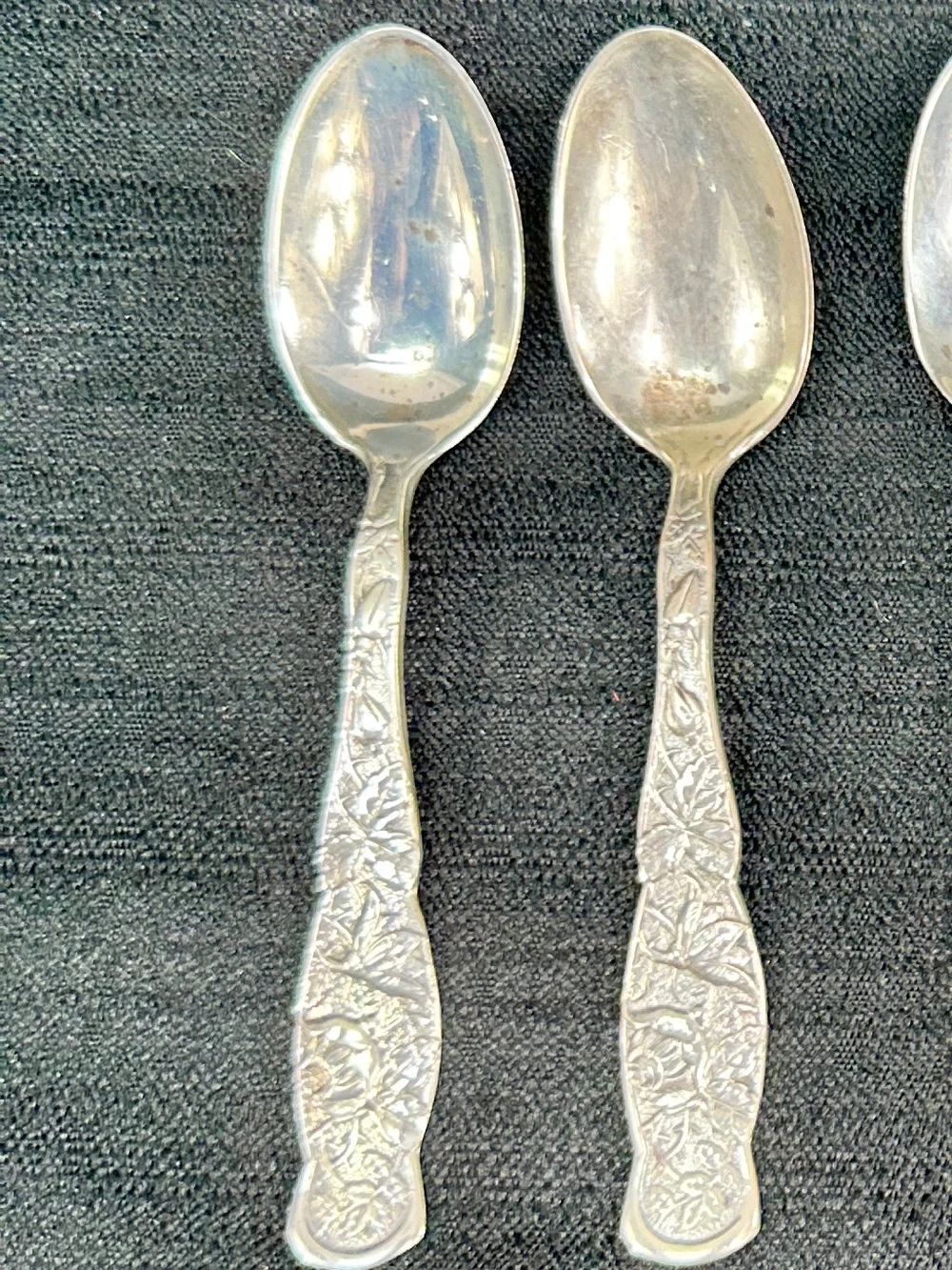 Antique Set 7 Rose by Knowles Aka Bug Pattern Floral Demitasse Spoons Sterling